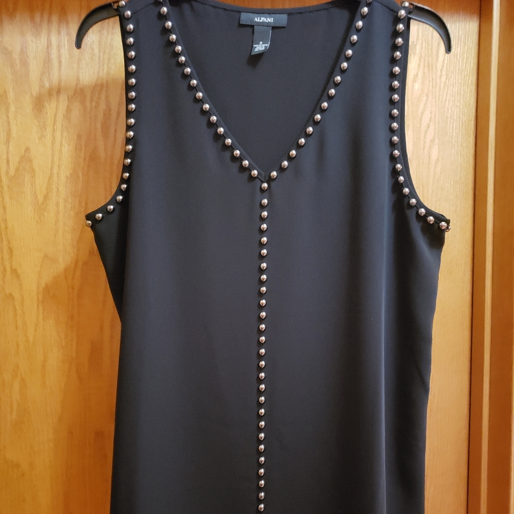 Black Sleeveless Top w/ Silver Studs Trim